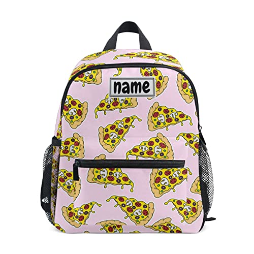 Glaphy Custom Kid's Name Backpack, Cartoon Pizza Slice Toddler Backpack Personalized Name Preschool Bookbag for Boys Girls