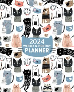 2024 weekly and monthly planner cat-themed: cute cats themed 2024 weekly monthly notebook daily agenda & simple organizer