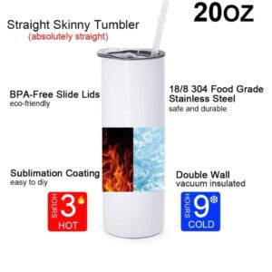 20 Oz DOUBLE STRAW Peso Pluma Stainless Steel Straight Skinny Tumbler for Sublimation Birthday Diy Gift For Women,Men, Friends