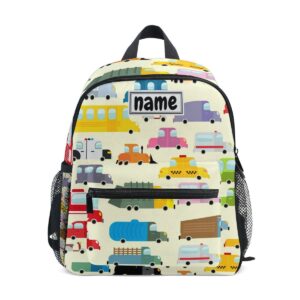 glaphy custom kid's name backpack school bus trucks and police car cartoon cute toddler backpack for daycare travel personalized name preschool bookbag for boys girls