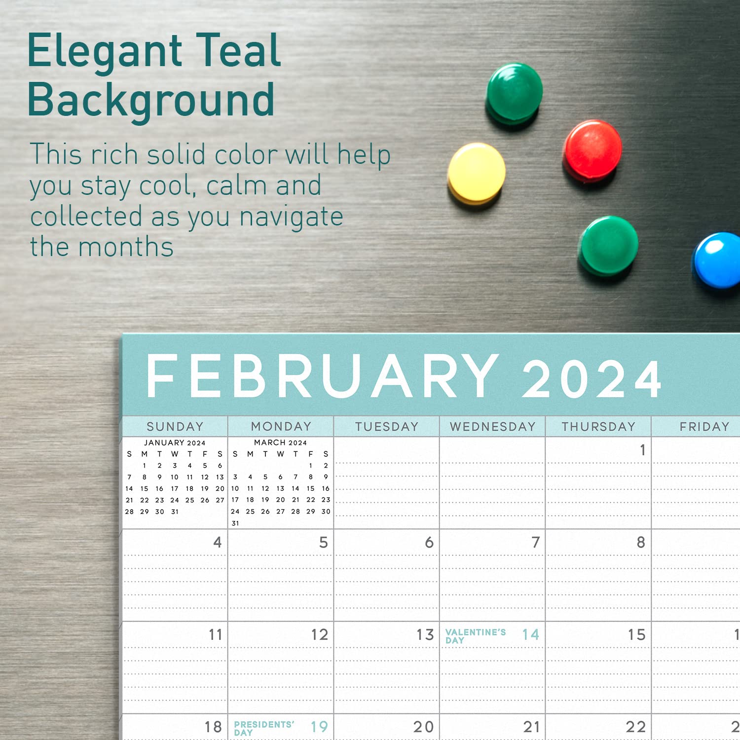 S&O Teal 2024 Magnetic Fridge Calendar Runs from Now to December 2024 - Tear-Off Refrigerator Calendar to Track Events & Appointments - Magnetic Calendar for Fridge for Easy Planning - 8"x10" in.