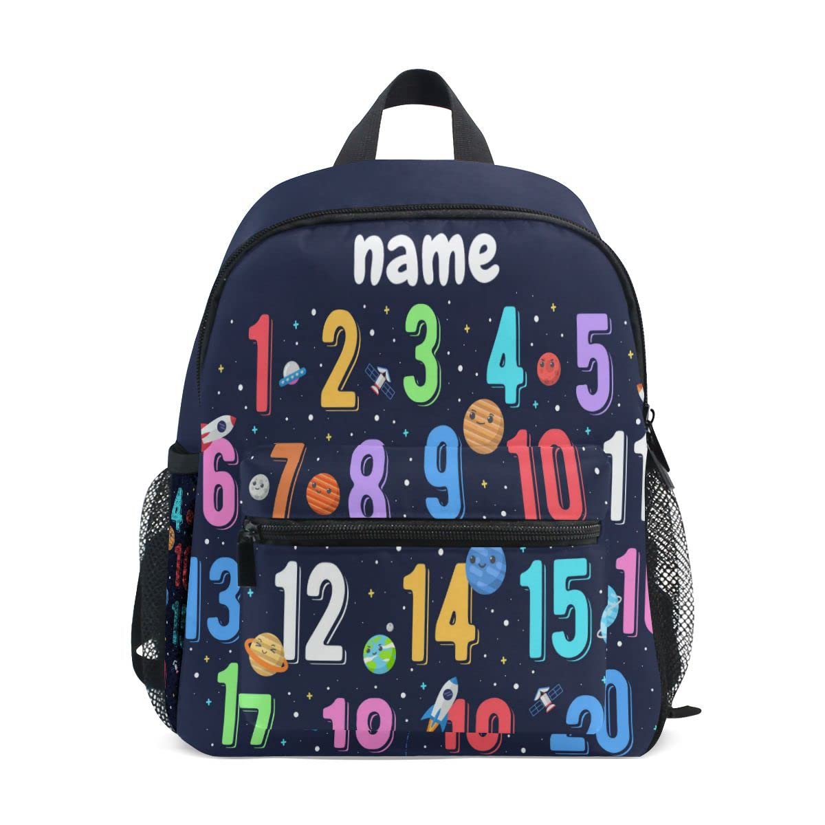 Glaphy Custom Kid's Name Backpack, Colorful Numbers Cartoon Outer Space Toddler Backpack Personalized Name Preschool Bookbag for Boys Girls