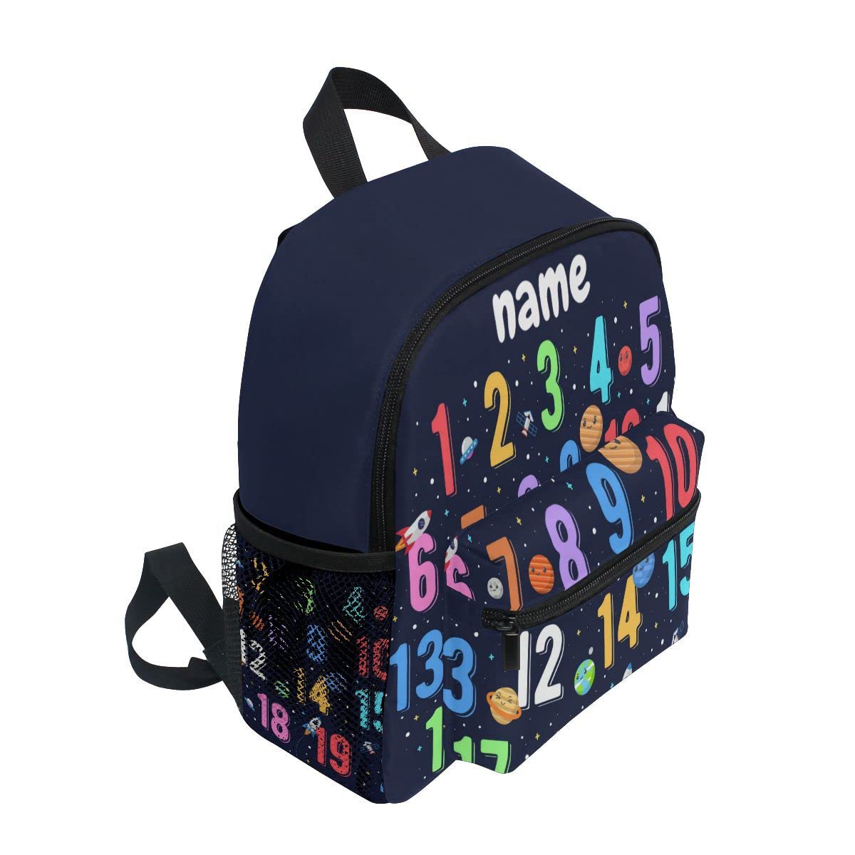 Glaphy Custom Kid's Name Backpack, Colorful Numbers Cartoon Outer Space Toddler Backpack Personalized Name Preschool Bookbag for Boys Girls