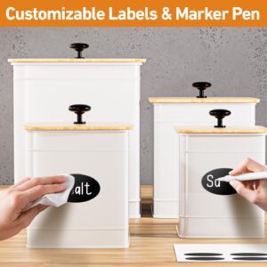 Kitchen Canisters for Countertop Set of 4 with Customizable Chalkboard Labels & Marker Pen - Big Iron Kitchen Canisters with Airtight Lids - Canisters Sets for the Kitchen - White Kitchen Canister Set