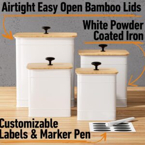 Kitchen Canisters for Countertop Set of 4 with Customizable Chalkboard Labels & Marker Pen - Big Iron Kitchen Canisters with Airtight Lids - Canisters Sets for the Kitchen - White Kitchen Canister Set