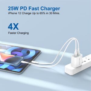 USB C Wall Charger, 【2023 Upgrade】 2Pack Type C Fast Charger, Dual Ports 25W PD Fast USB C iPhone Wall Charger Adapter Compatible iPhone 14/13/12/12 Pro/12 Pro Max/12 Mini/11, and More