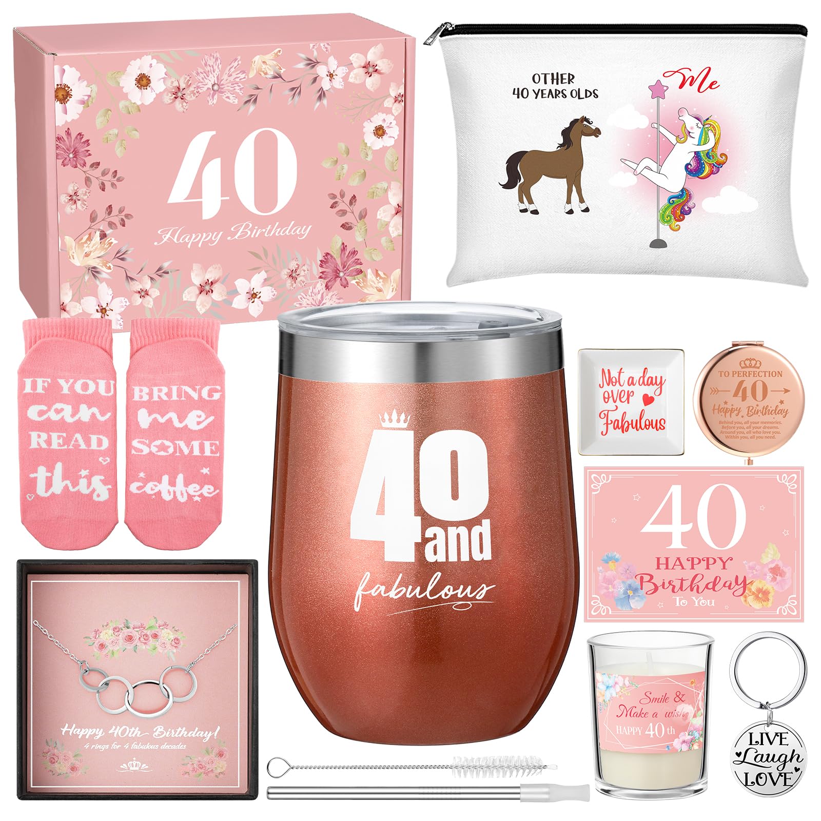 Umigy 10 Pcs 40th Birthday Gifts Box Other 40 Year Olds Gifts Set 40 and Fabulous Birthday Gifts Women 1983 Funny Gifts Ideas for Mom Grandma Sister Wife Turning 40 Years Old Bday Gifts