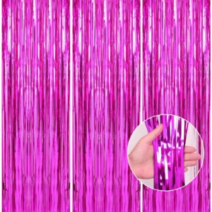 crosize 3 pack 3.3 x 9.9 ft hot pink foil fringe backdrop curtain, streamer backdrop curtains, streamers birthday party decorations, tinsel curtain for parties, photo booth backdrops, party décor