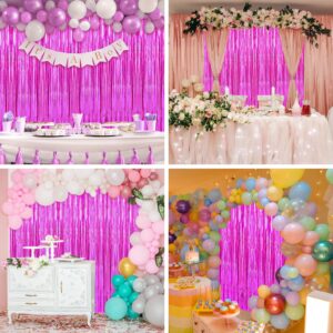 Crosize 3 Pack 3.3 x 9.9 ft Hot Pink Foil Fringe Backdrop Curtain, Streamer Backdrop Curtains, Streamers Birthday Party Decorations, Tinsel Curtain for Parties, Photo Booth Backdrops, Party Décor