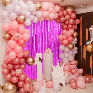 Crosize 3 Pack 3.3 x 9.9 ft Hot Pink Foil Fringe Backdrop Curtain, Streamer Backdrop Curtains, Streamers Birthday Party Decorations, Tinsel Curtain for Parties, Photo Booth Backdrops, Party Décor