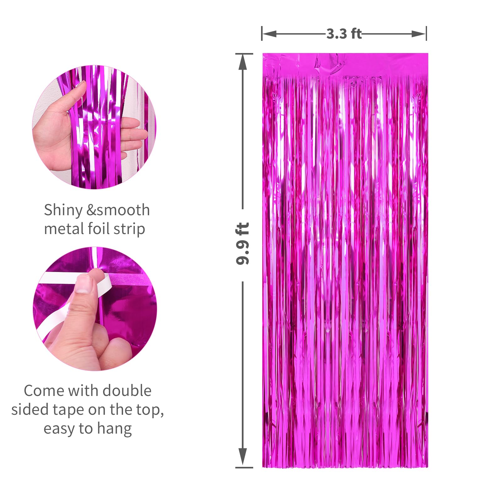 Crosize 3 Pack 3.3 x 9.9 ft Hot Pink Foil Fringe Backdrop Curtain, Streamer Backdrop Curtains, Streamers Birthday Party Decorations, Tinsel Curtain for Parties, Photo Booth Backdrops, Party Décor