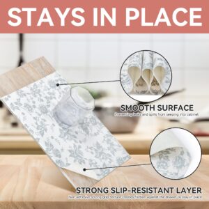 RAY STAR Shelf Liner, 18 Inch x 8 Feet Non Adhesive Silver Floral Cabinet Liner for Pantry Drawer Vanity, Strong Grip Non Slip Waterproof, Shelf Liners for Kitchen Cabinets Cupboard