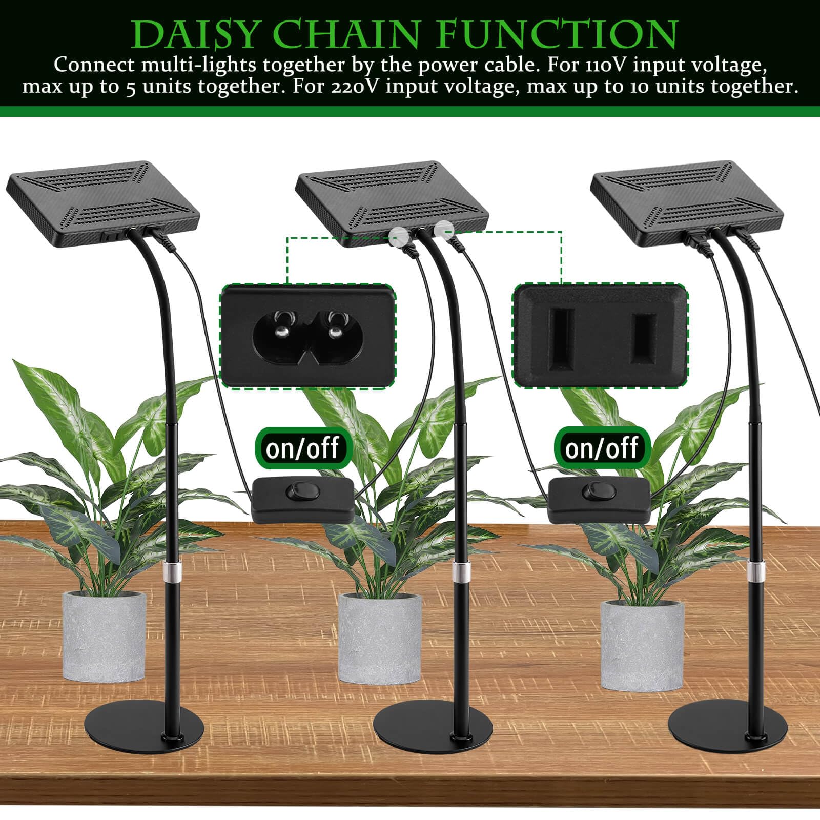 GroCruiser Table Top Grow Light 200W, Desk Grow Lights for Indoor Plants, UV-IR Full Spectrum Plant Growing Lamp for Houseplant with On/Off Switch, Daisy Chain Function, Height Adjustable