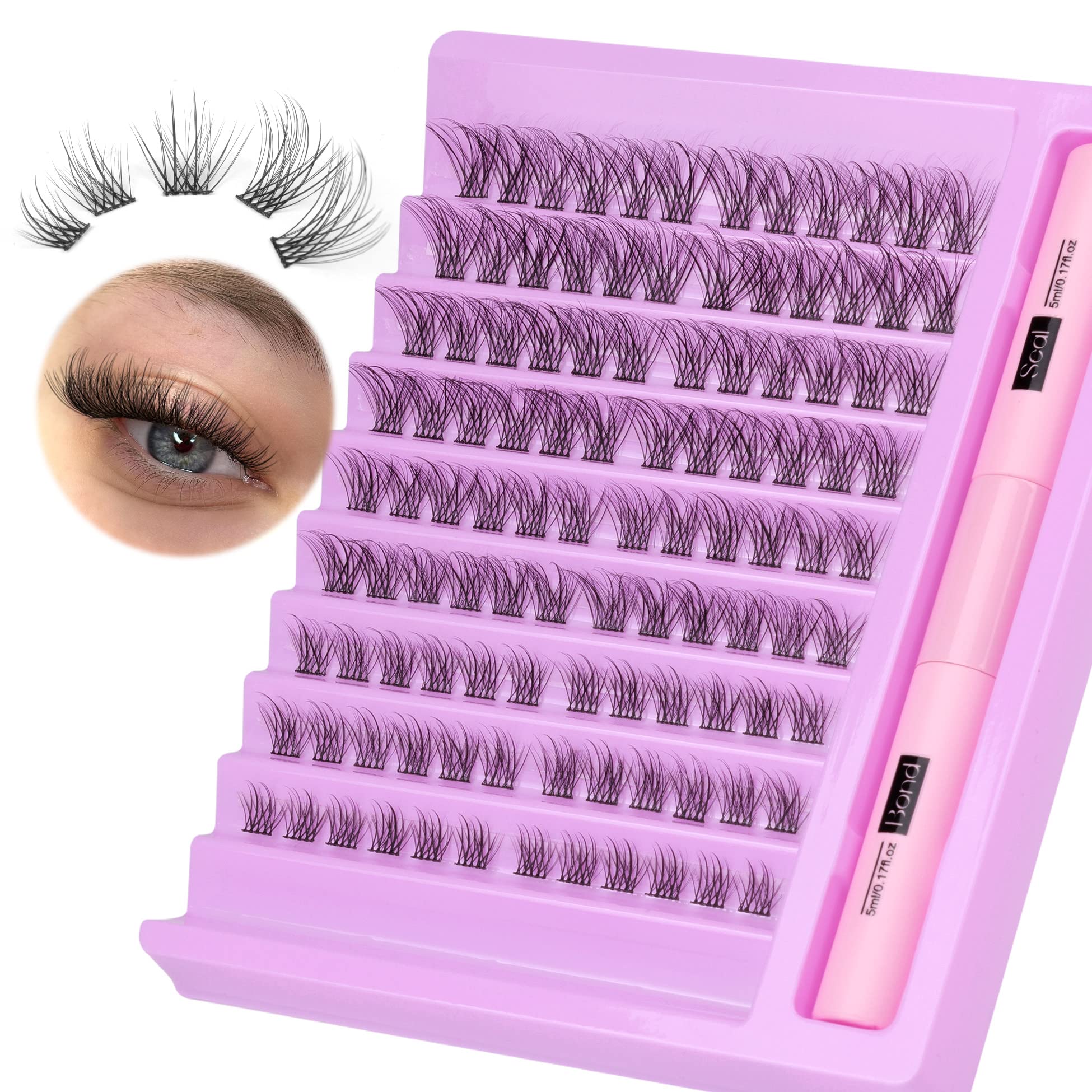 DIY Eyelash Extension Kit Lash Clusters with Lash Glue Bond and Seal Lash Extension Kit Wispy Individual Lashes False Eyelashes