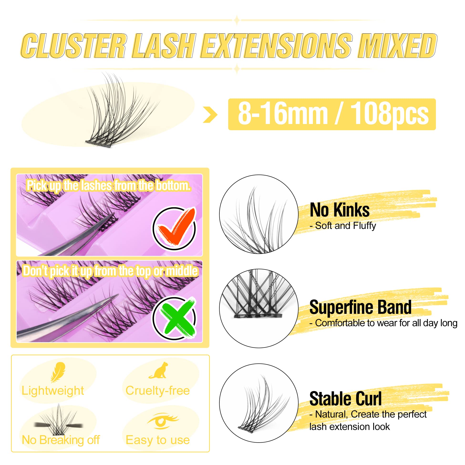 DIY Eyelash Extension Kit Lash Clusters with Lash Glue Bond and Seal Lash Extension Kit Wispy Individual Lashes False Eyelashes