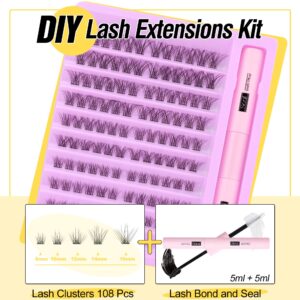 DIY Eyelash Extension Kit Lash Clusters with Lash Glue Bond and Seal Lash Extension Kit Wispy Individual Lashes False Eyelashes