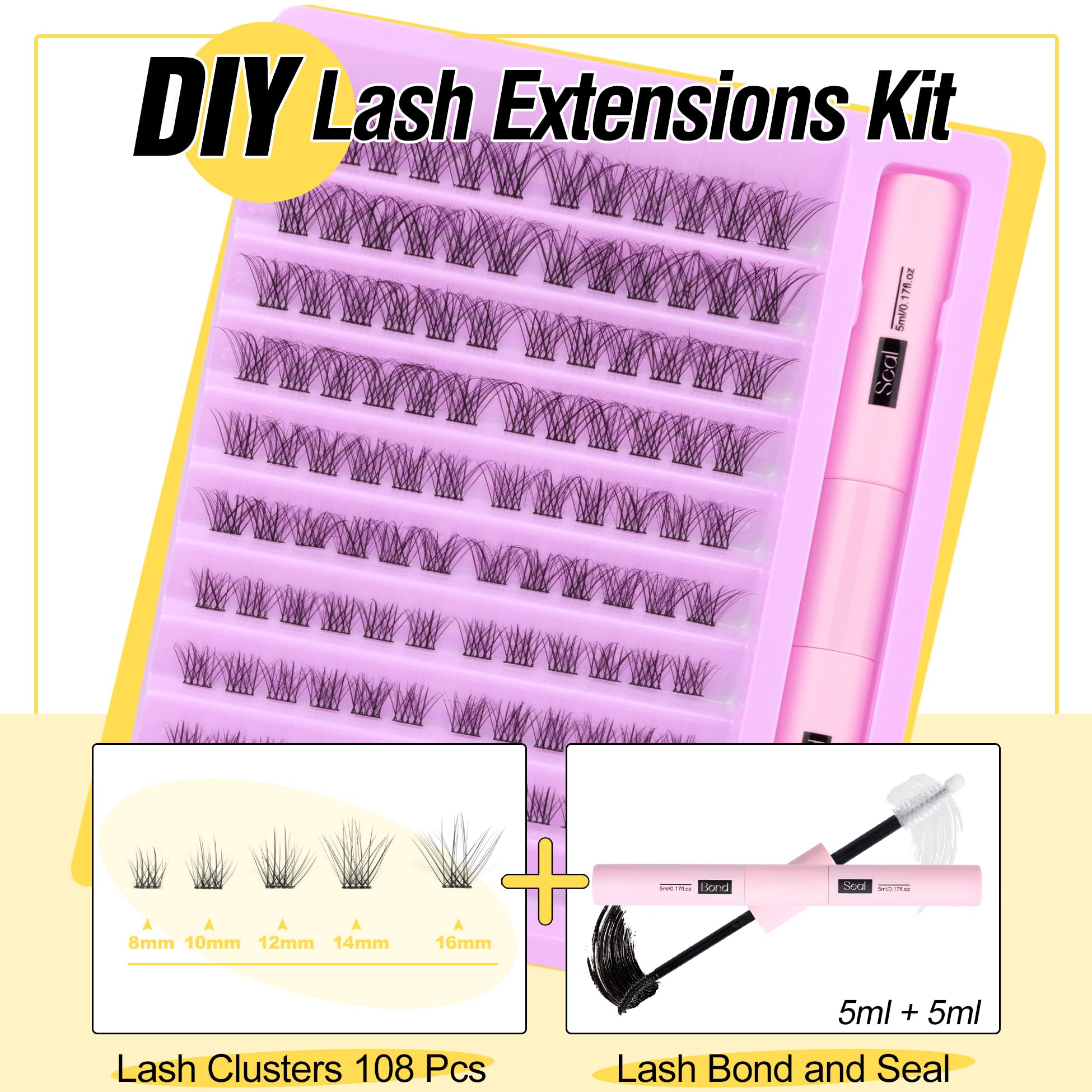 DIY Eyelash Extension Kit Lash Clusters with Lash Glue Bond and Seal Lash Extension Kit Wispy Individual Lashes False Eyelashes