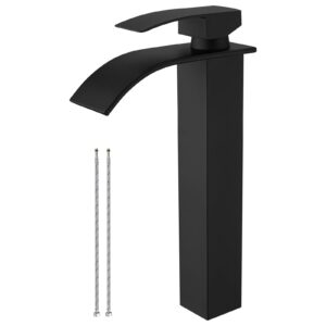 rumose tall matte black bathroom faucet modern single handle 1 hole bathroom vessel sink faucet waterfall spout rv lavatory vanity basin faucet deck mount mixer tap, stainless steel