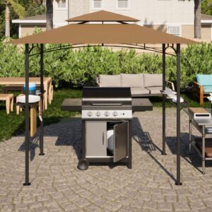 8x5 ft grill gazebo, double tiered outdoor bbq gazebo with 2 side shelves, 5 hooks, bottle opener, barbecue grill gazebo shelter for patio, garden, beach, backyard and picnic (khaki)