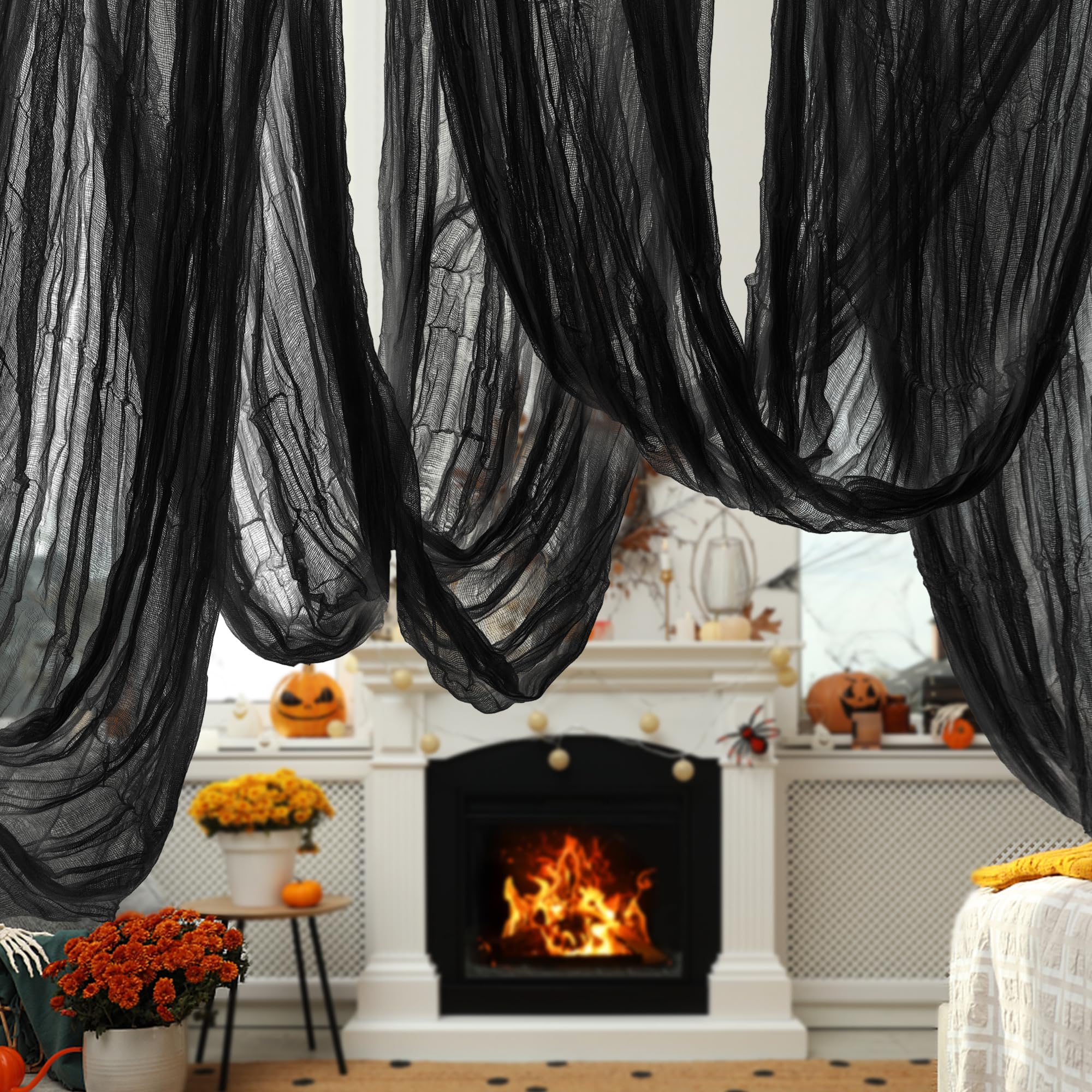 600" x 85" Halloween Creepy Cloth - Black Halloween Spooky Fabric Cloth - Large Creepy Spooky Halloween Decorations for Haunted House Window Backdrops Garden Halloween Party Yard Wall Doorway