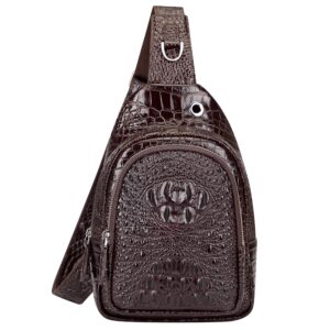 pijushi crocodile leather sling bag for men casual daypack sling backpack(pe020 coffee rp)