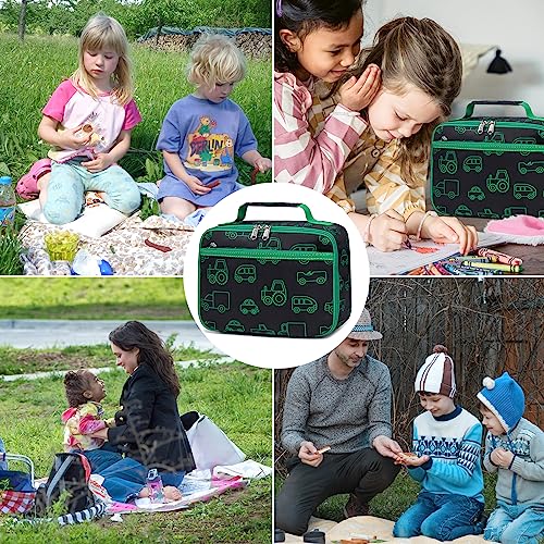 Bluboon Insulated Lunch Box for Kids Boys Girls School Lunch Bags Reusable Cooler Thermal Meal Tote for Picnic (Cartoon Car)