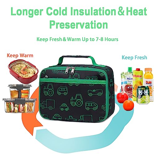 Bluboon Insulated Lunch Box for Kids Boys Girls School Lunch Bags Reusable Cooler Thermal Meal Tote for Picnic (Cartoon Car)