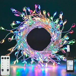 fairy lights plug in with remote, 8 modes timer 9.8 feet 200 leds twinkle lights, waterproof firecracker starry string lights for bedroom, mini led cluster firefly lights for camping vases multicolor