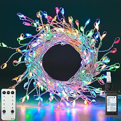 Fairy Lights Plug in with Remote, 8 Modes Timer 9.8 Feet 200 LEDs Twinkle Lights, Waterproof Firecracker Starry String Lights for Bedroom, Mini Led Cluster Firefly Lights for Camping Vases Multicolor