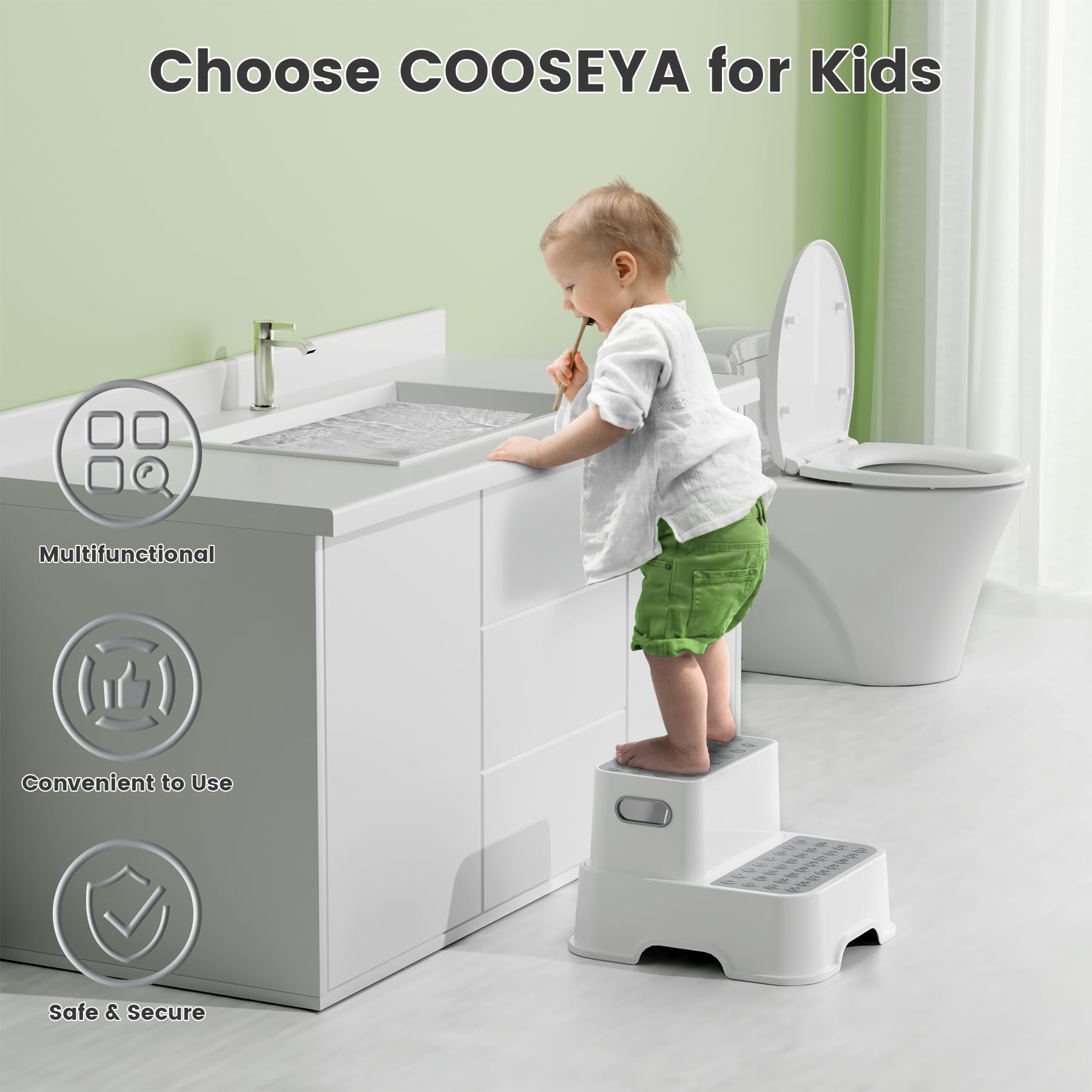 COOSEYA 2 Step Stools for Kids,Toddler Step Stool for Bathroom Sink,No-Slip Double up Step Stool for Toddlers Bathroom, Multifunctional Toilet Step Stool for Kids,Toilet Potty Training(2 Packs)