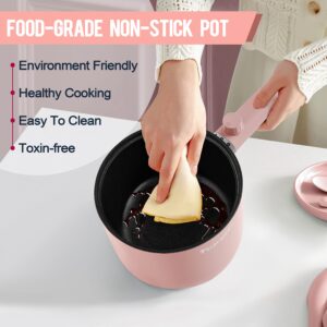 Topwit Hot Pot Electric with Steamer, 1.5L Ramen Cooker, Non-Stick Frying Pan, Electric Pot for Pasta, BPA Free, Electric Cooker with Dual Power Control, Over-Heating & Boil Dry Protection, Pink