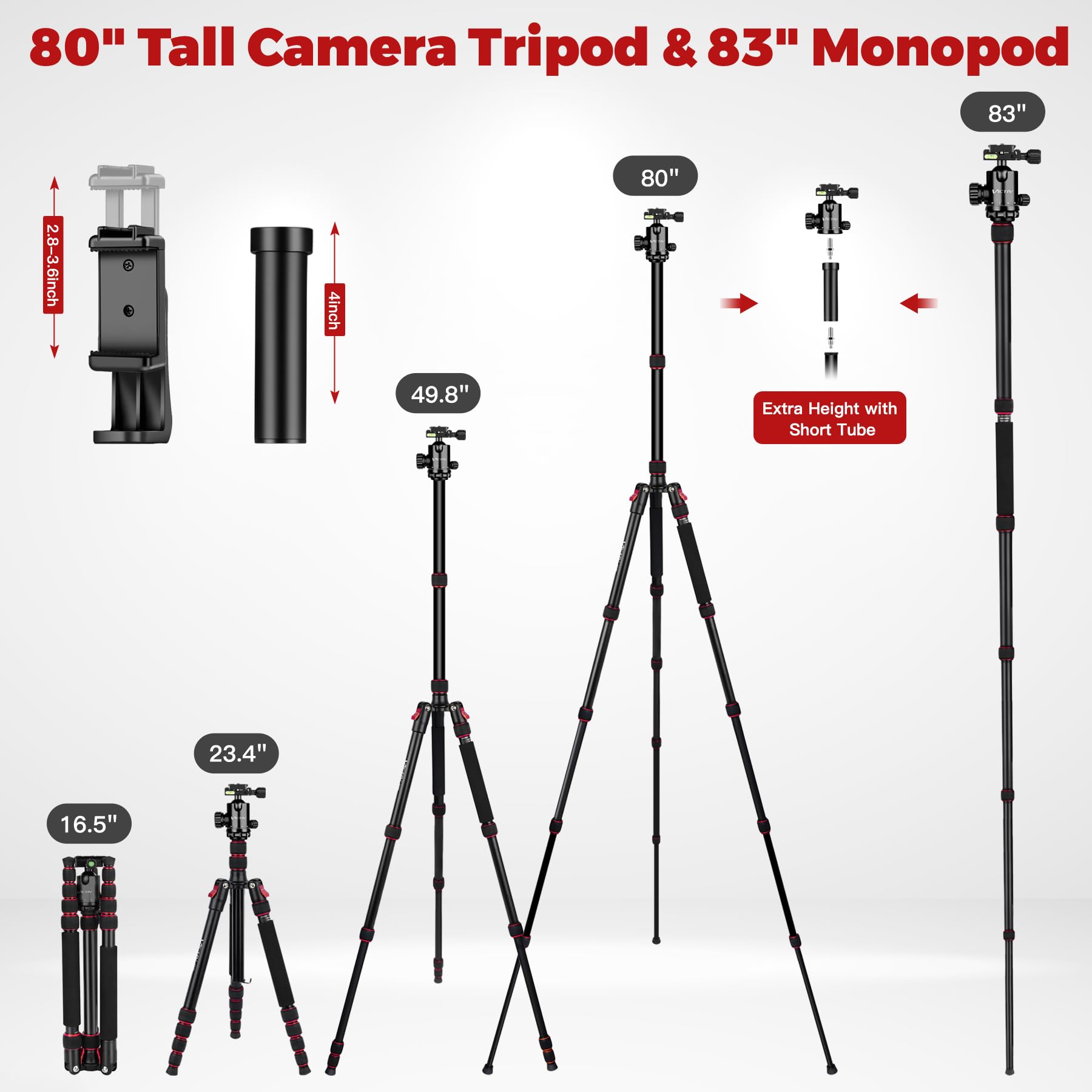 Tripod for Camera, 80“ Heavy Duty Camera Stand Tripod, Professional Ball Head Tripod Stand with Twist Locks, Aluminum Tripod Stand for DSLR Camera Spotting Scope, Video Camera Tripods & Monopods