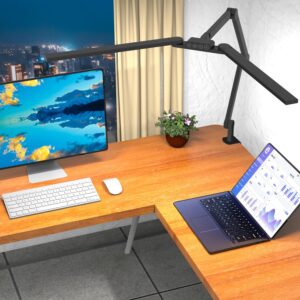 niulight transformable led desk lamp, 37.4" architect desk light with clamp, 3 light bars for home office, 24w ultra bright auto dimming 5 cct modes & 5 brightness levels table light for l shaped desk