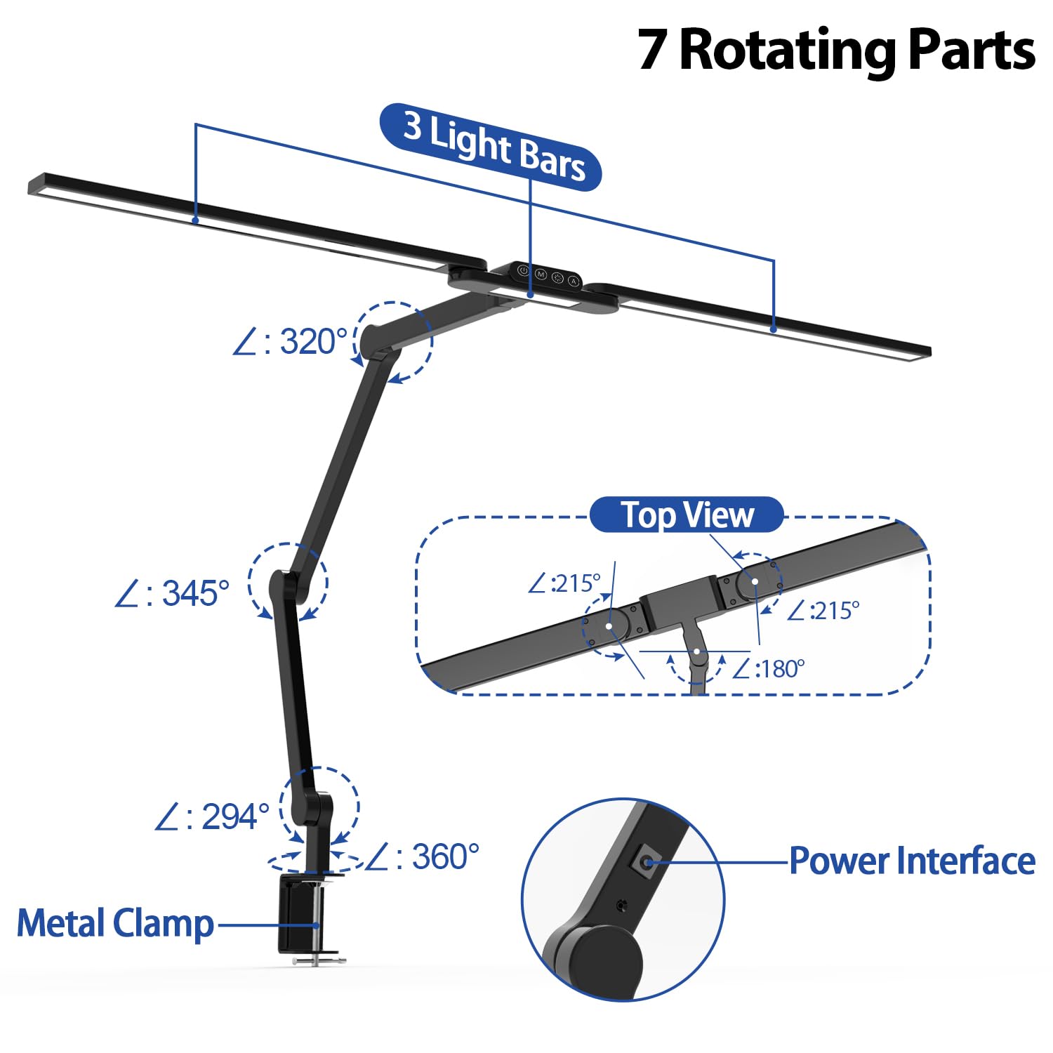 Niulight Transformable LED Desk Lamp, 37.4" Architect Desk Light with Clamp, 3 Light Bars for Home Office, 24W Ultra Bright Auto Dimming 5 CCT Modes & 5 Brightness Levels Table Light for L Shaped Desk