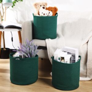 Yaomiao 8 Pcs Woven Basket with Handles Storage Cube Bins Cubby Storage Organizer 11x11x11'' Cube Storage Bins Toy Organization Bulk for Closet Shelf Bookcasestoy Clothes, Round and Green