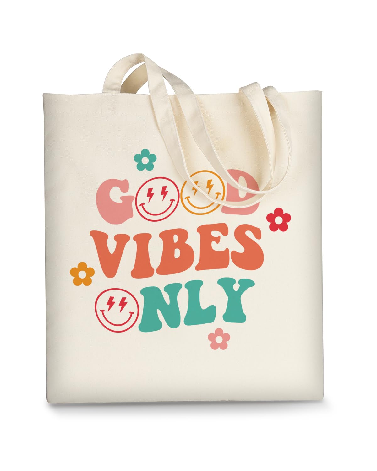 AUSVKAI Canvas Tote Bag Aesthetic for Women Cute Grocery Bag Cotton Beach Totes Gift-Good Vibes Only