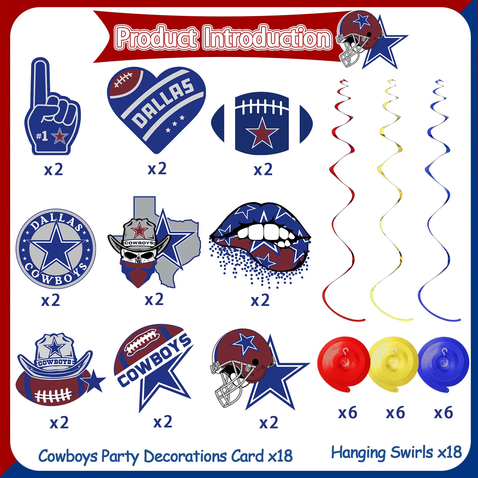 36 Pcs Cowboys Party Decorations,Cowboy Hanging Swirl Decoration for Cowboys Birthday Decoration Football Party Supplies