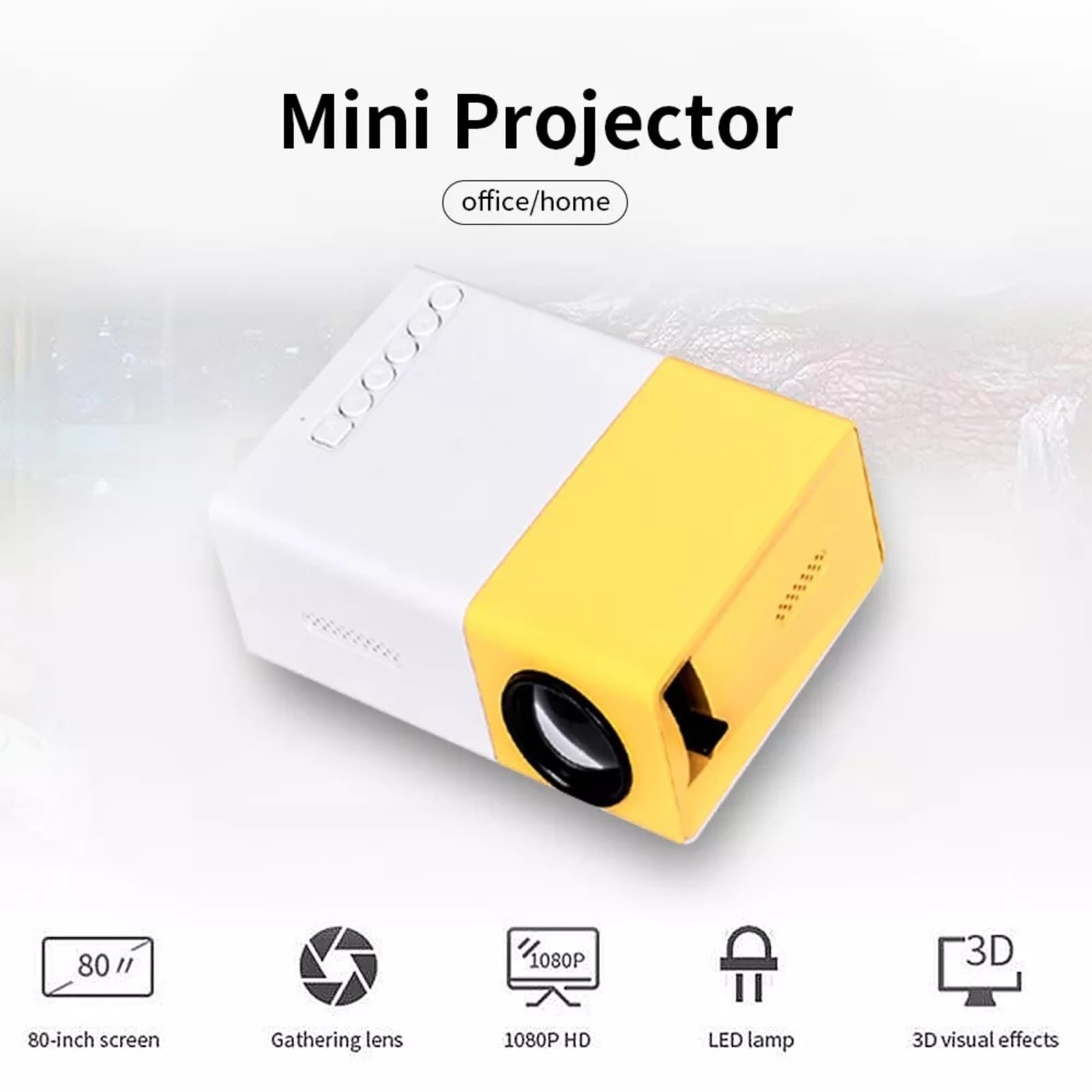 Mini Portable Projector, Small 1920x1080P Movie Projector, Support TF Card, U Disk, AV, 24 to 60 Display, LED Video Projector for Home Theater (US Plug)