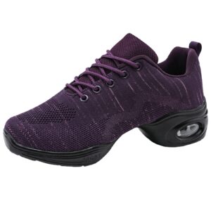 Girls Jazz Shoes Non Slip Modern Dance Sneakers Lace Up Thick Soled Walking Shoes Athletic Jazz Dance Sneakers Purple 39