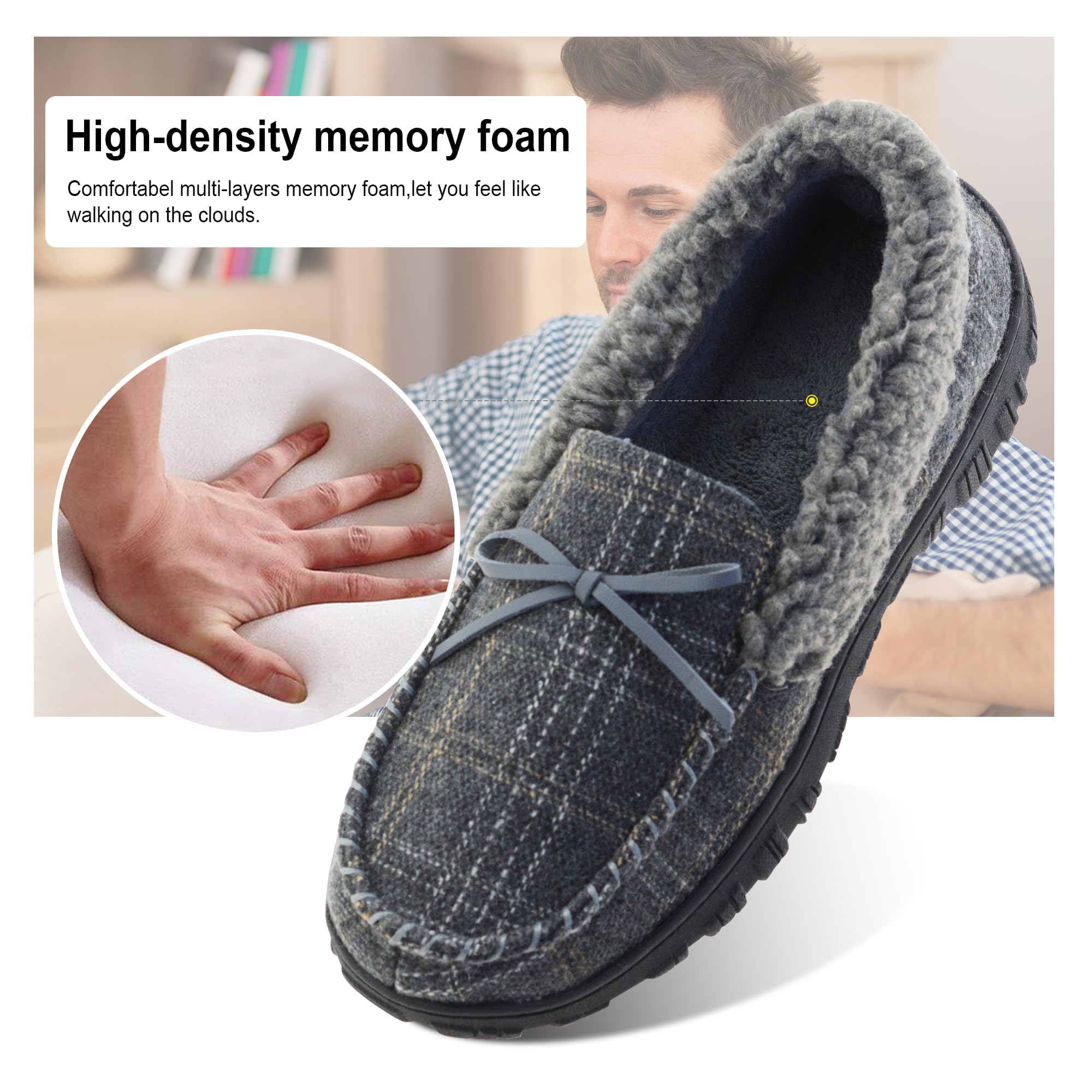 SKABIU Mens Moccasin Slippers House Shoes for Men Memory Foam Bedroom Slippers Grey 11