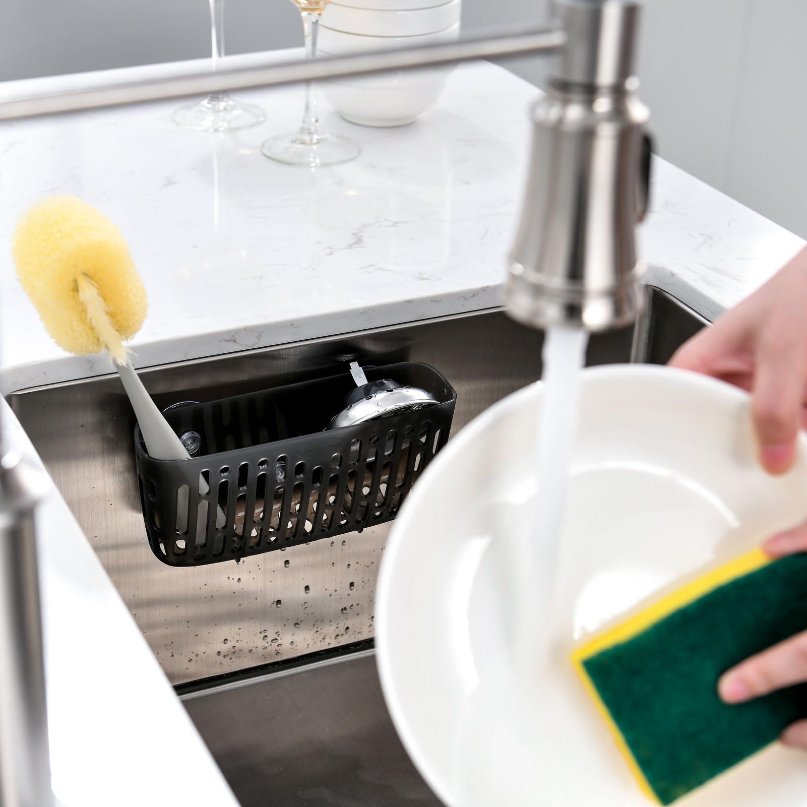 simpletome Sink Caddy Basket, Sinkware Organizer, 3X Strong Suction Cups Or Countertop, Translucent Grey