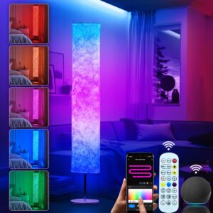 lonrisway rgb color changing led floor lamp, smart lamp with alexa voice control, remote & wifi app control, music sync and white fabric shade, standing lamp for living room bedroom game room