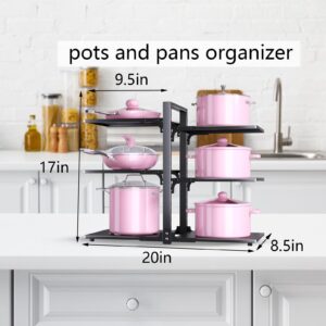 Pots and Pans Organizer，8 Tier Pots And Pans Organizer Adjustable Pot And Pan Rack Organizer For Cabinet Cookware Bakeware Cutting Boards Baking Sheet Heavy Duty Pan And Pot Organizer（Black）