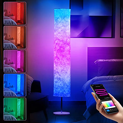 YIEONSHION RGB Color Changing Led Floor Lamp, Smart Lamp Alexa APP Control, Modern Floor Lamp with DIY Mode, Music Sync and White Fabric Shade, Standing Lamp for Living Room Bedroom Game Room