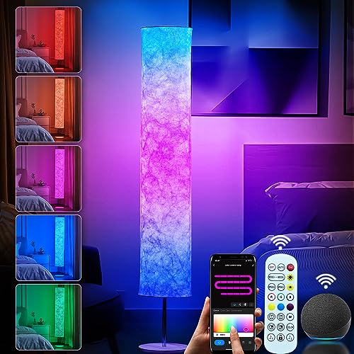 YIEONSHION RGB Color Changing Led Floor Lamp, Smart Lamp Alexa APP Control, Modern Floor Lamp with DIY Mode, Music Sync and White Fabric Shade, Standing Lamp for Living Room Bedroom Game Room