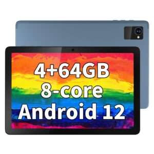 tibuta android tablet 10 inch, octa-core android 12 tablet with 7000mah battery (max 14-hour), 4gb+64gb rom gaming tablets, 10.1 in hd large screen tablet build in 5+8mp camera/wifi/gps/bt