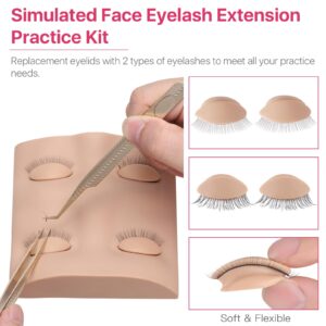 Pretty memory 225 PCS Eyelash Extension Kit with Lash Mannequin Head, Lash Fan, Eyelash Extension Glue, Eyelash Remover Cream, Lash Tweezers, Lash Extension Supplies for Eyelash Extension Practice