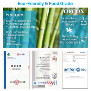 OFCOX Mini Bamboo Forks 4 inch, Cocktail Forks Appetizer Forks, Toothpicks for Appetizer, Disposable Wooden Wood Tiny Small Food Picks for Party Fruit Charcuterie Accessories. 60 PCS