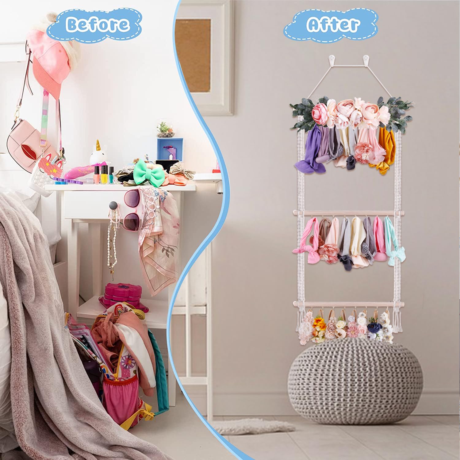 OOSAKU Headbands Holder for Girls Baby Hair Accessories Organizer Storage Wall Hanging Decor for Toddler Girls Room Wall Door Closet Hair Bows Organizer (SF8-BZ-J)