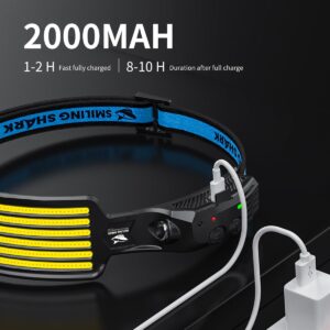 Smiling Shark Rechargeable Headlamp, 2 Pack Wide Angle 6*White Light The Brightest LED Head Lamp with Motion Sensor Waterproof Headlight for Camping Hiking Outdoor, Head-Light-LED-Lamp-Rechargeable